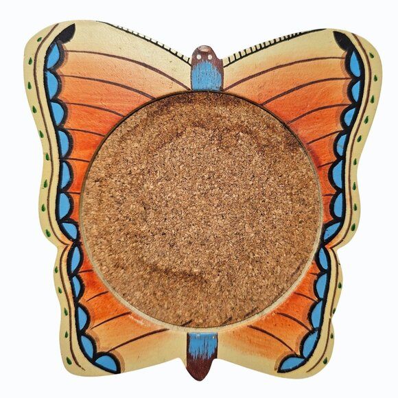 Vintage Butterfly Coaster Set of 4 Center Cut Out w Cork Insert 5" - Picture 2 of 5